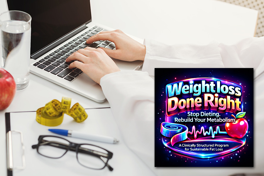 clinician working on weight loss program at desk